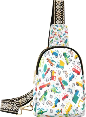 Small Sling Bag Waist Packs Leather Crossbody Packs Chest Bag Cute Cartoon Car for Women Travel Belt Purse