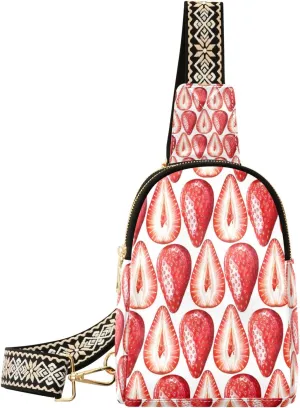 Small Sling Bag Waist Packs Leather Crossbody Packs Chest Bag Red Strawberry for Women Travel Belt Purse