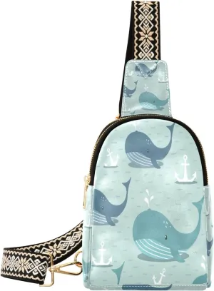 Small Sling Bag Waist Packs Leather Crossbody Packs Chest Bag Whales Sea Anchors for Women Travel Belt Purse