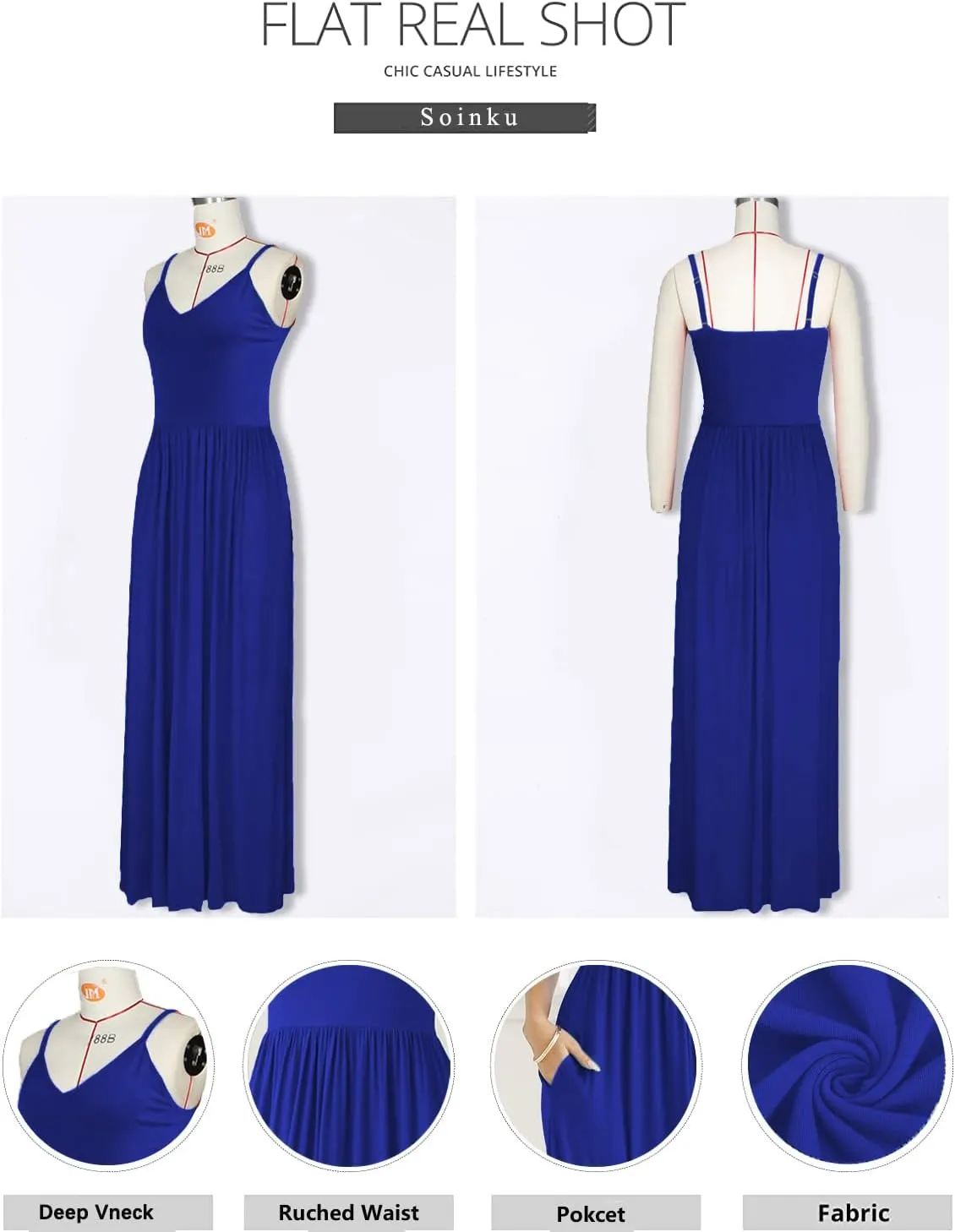 Soinku Women's Sundress 2025 Summer Casual Loose Maxi Dress Adjustable Spaghetti Strap Beach Long Dress with Pockets