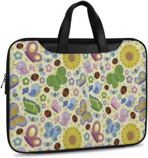 Spring Ladybugs Bees Birds Leather Bag Laptop Case Slim Water Resistant Computer Bags with Handle Briefcase for Work