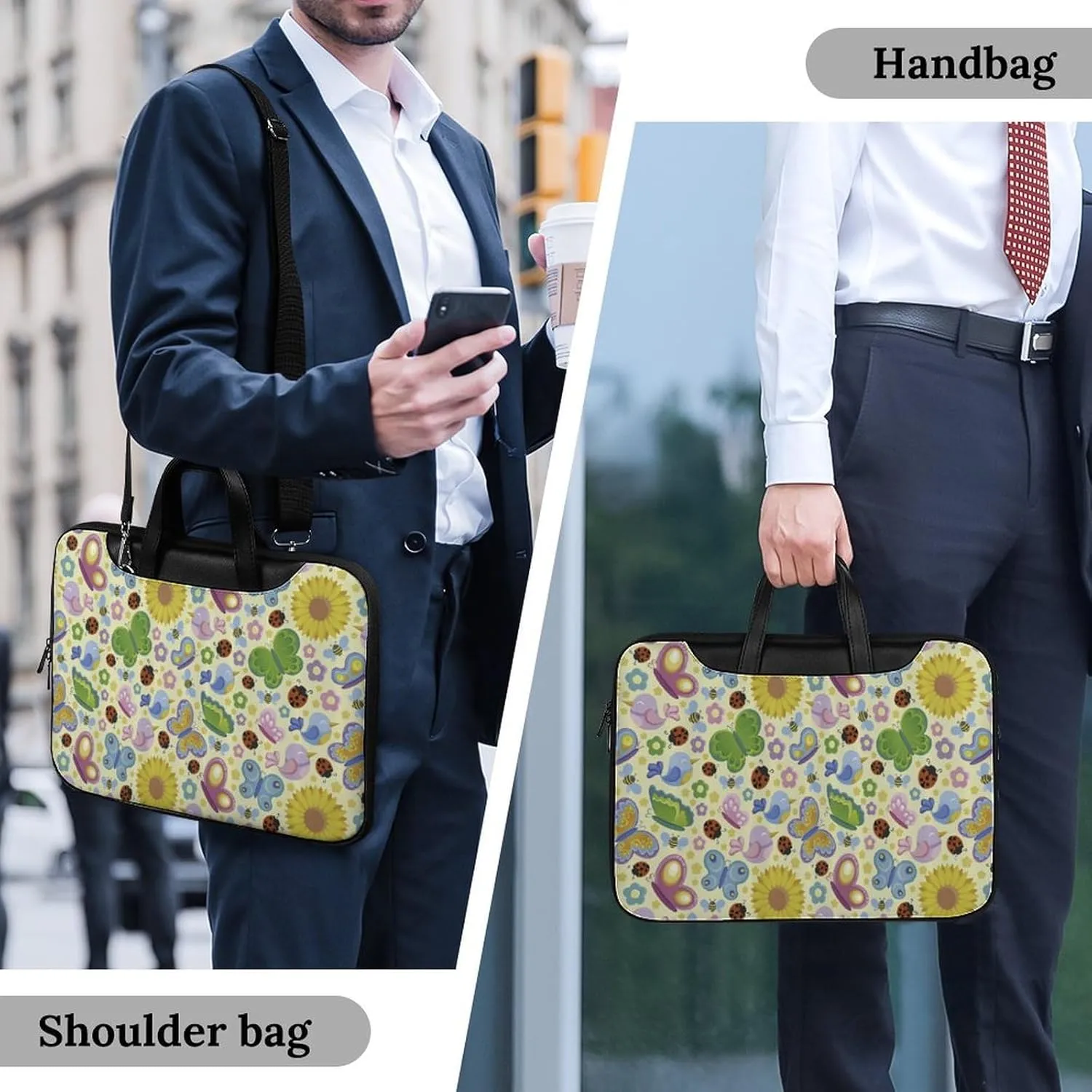 Spring Ladybugs Bees Birds Leather Bag Laptop Case Slim Water Resistant Computer Bags with Handle Briefcase for Work