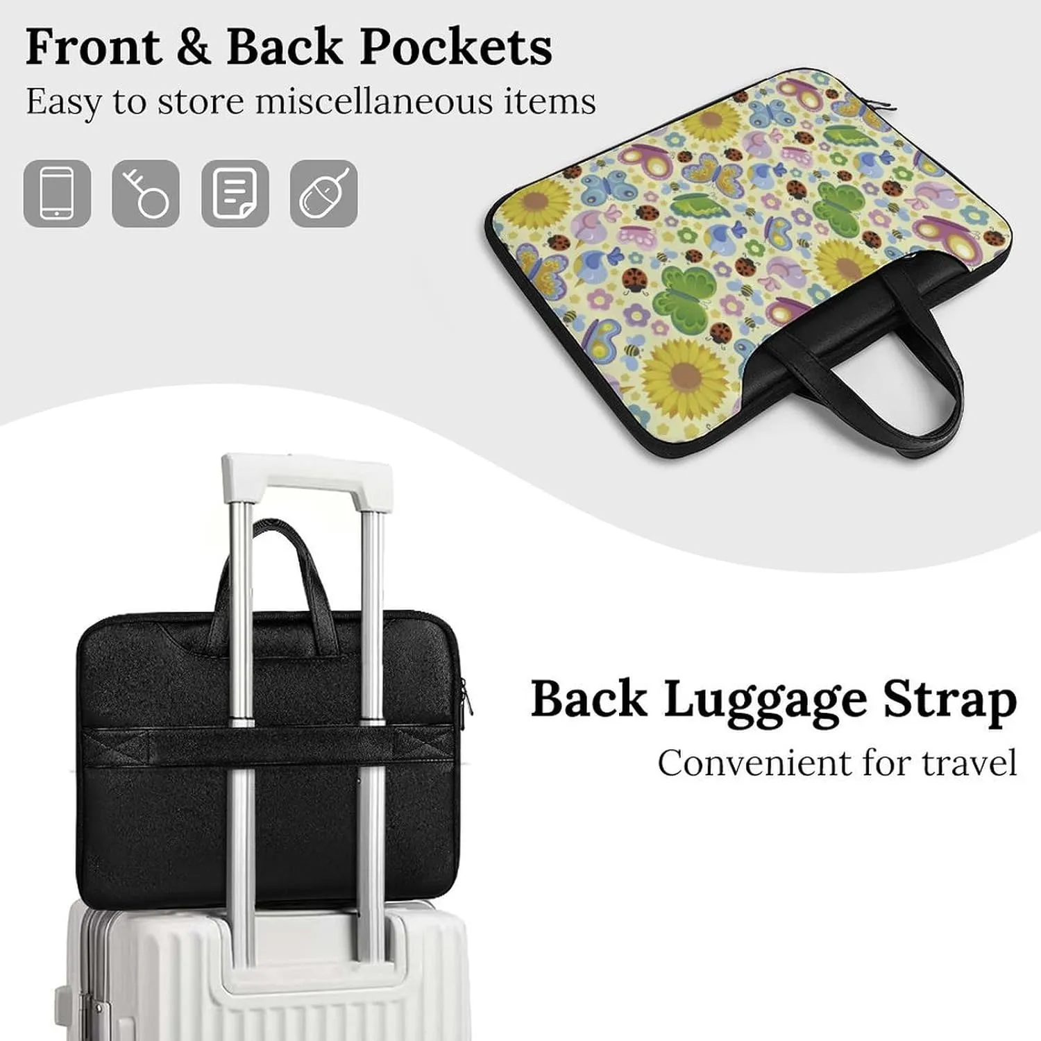 Spring Ladybugs Bees Birds Leather Bag Laptop Case Slim Water Resistant Computer Bags with Handle Briefcase for Work