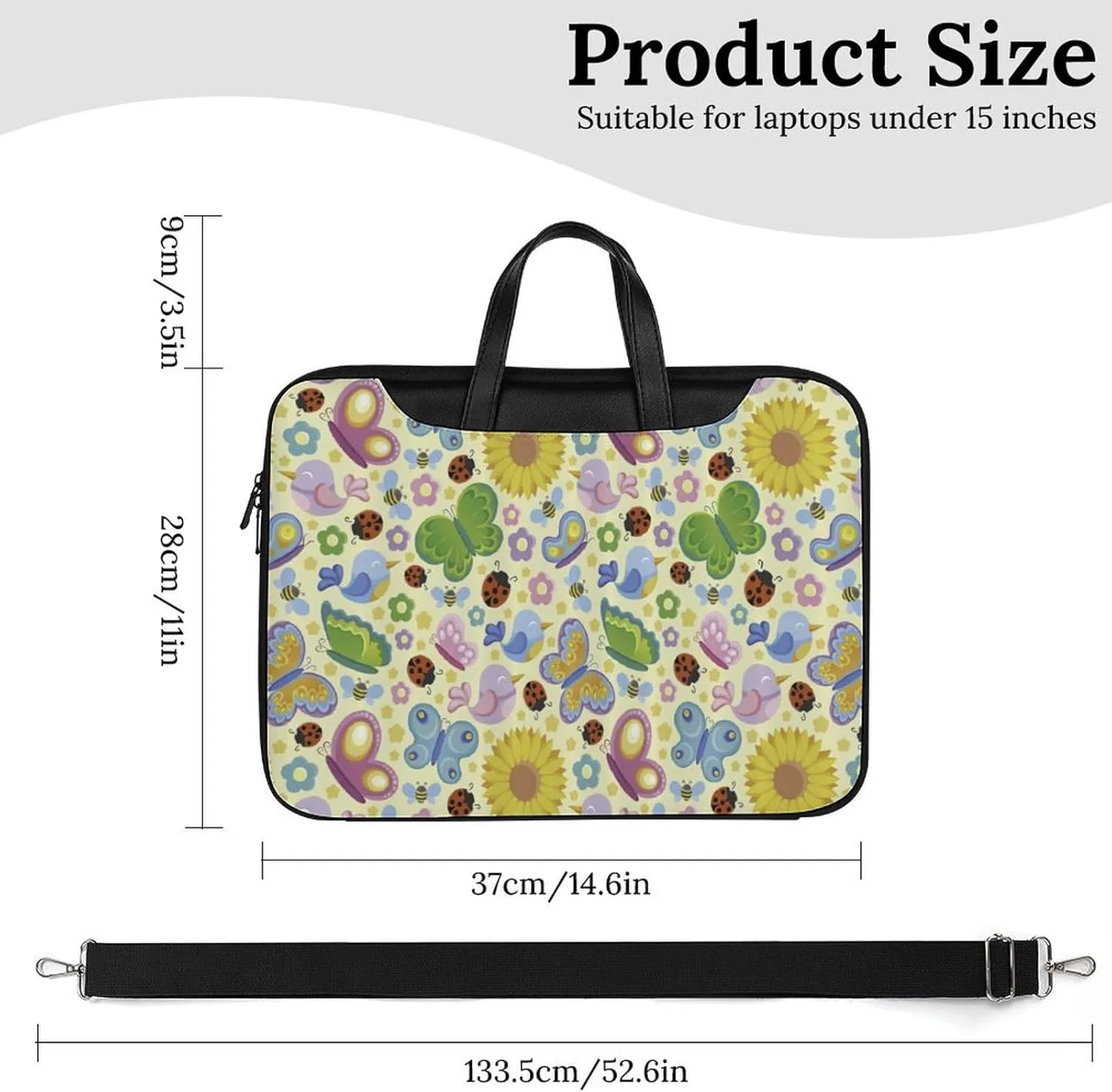 Spring Ladybugs Bees Birds Leather Bag Laptop Case Slim Water Resistant Computer Bags with Handle Briefcase for Work