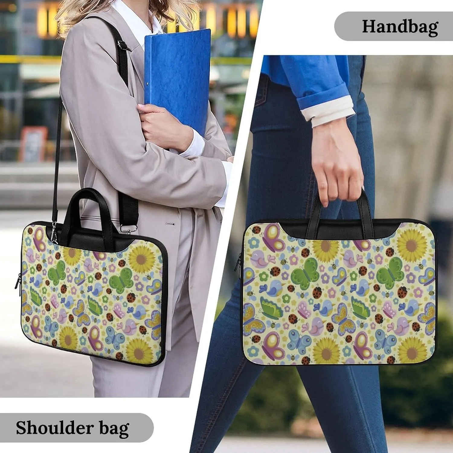 Spring Ladybugs Bees Birds Leather Bag Laptop Case Slim Water Resistant Computer Bags with Handle Briefcase for Work