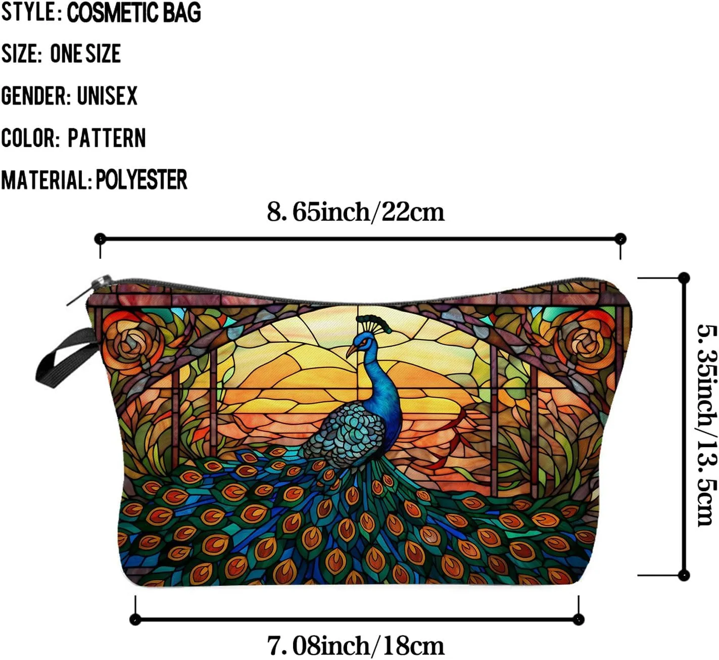 Stained Glass Peacock Makeup Bag Colorful Peacock Cute Small Organizer Bag Zipper Pouch Stained Glass Design Peacock Cosmetic Bag Present for Women Friends