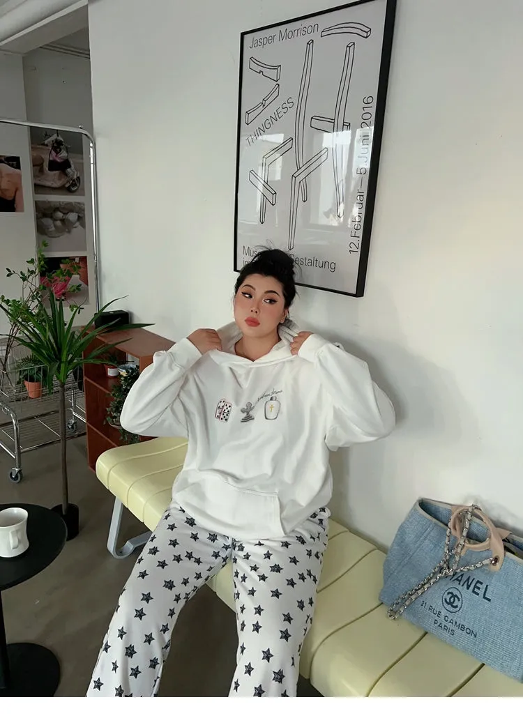 Star Light Print While Long Straight Leg Pants