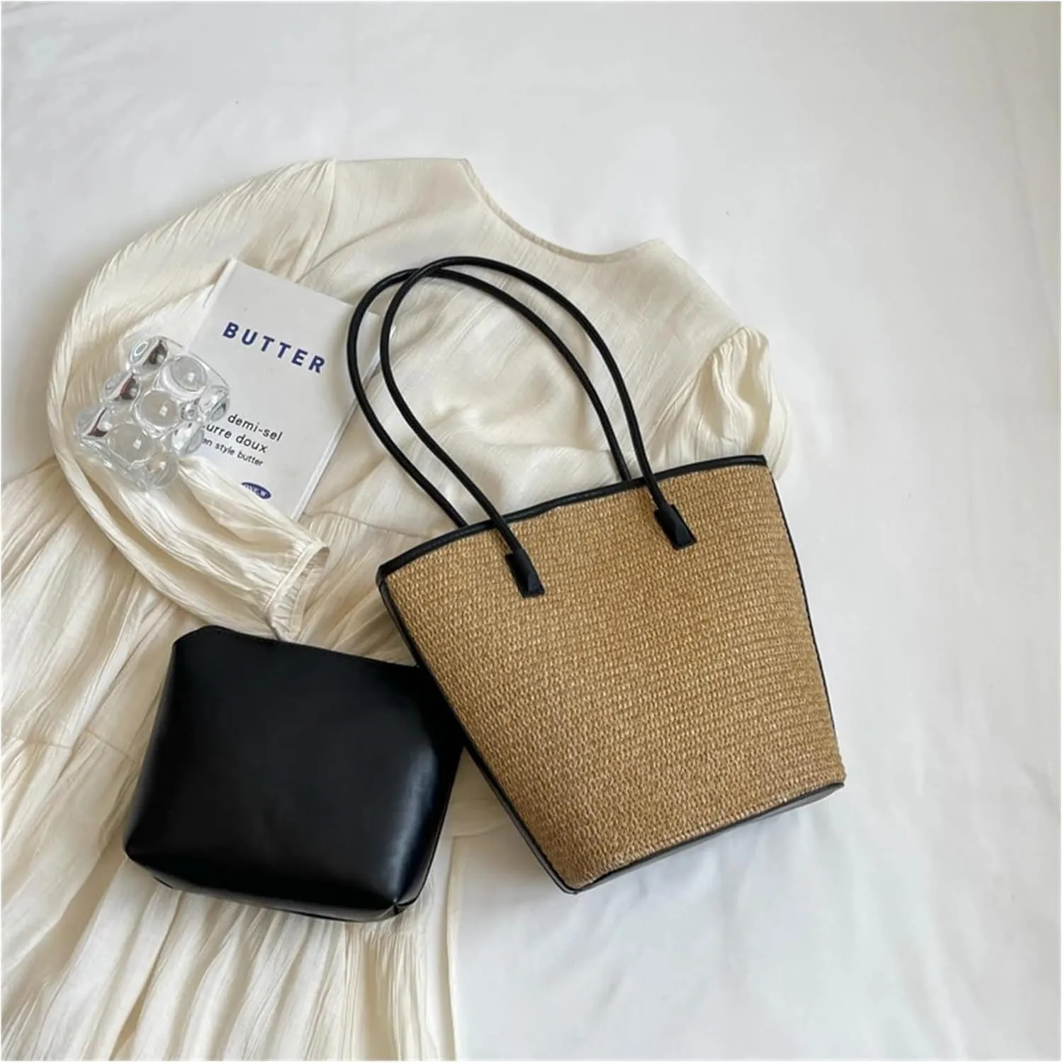 Summer Beach Bags For Women Handmade Rattan Woven Shoulder Bags Large Capacity Straw Bag Handbag 30cm*10cm*26cm