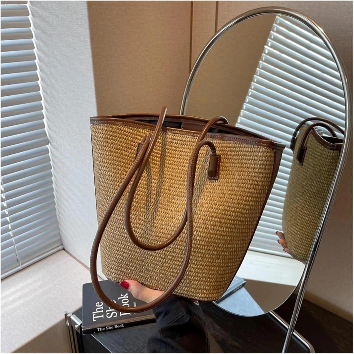 Summer Beach Bags For Women Handmade Rattan Woven Shoulder Bags Large Capacity Straw Bag Handbag 30cm*10cm*26cm