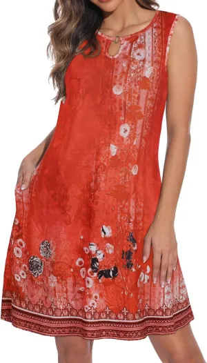 Summer Dresses for Women Casual Sleeveless Sundress Floral Loose Fit Beach Cover Up with Pocket
