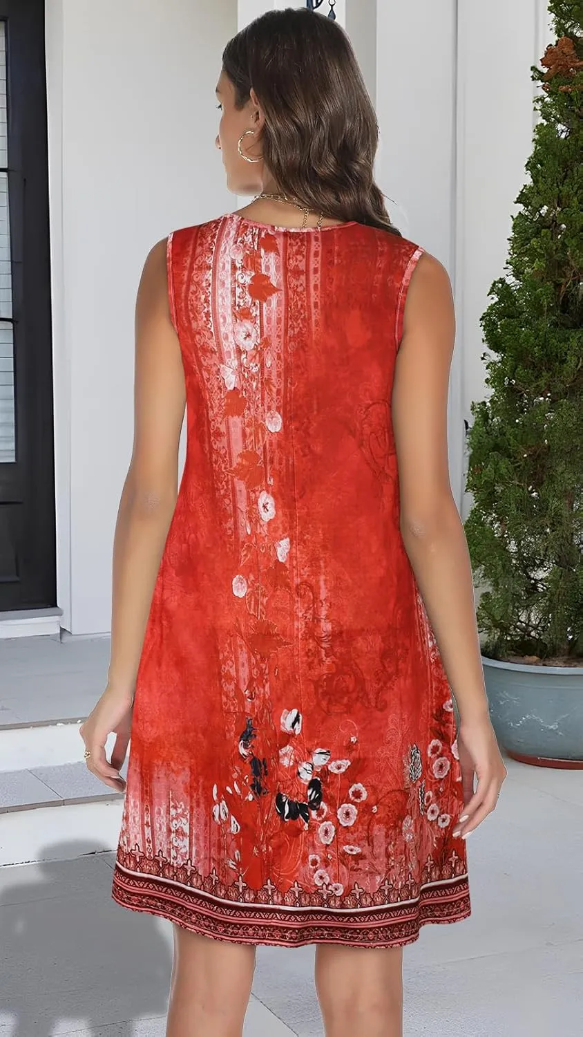 Summer Dresses for Women Casual Sleeveless Sundress Floral Loose Fit Beach Cover Up with Pocket