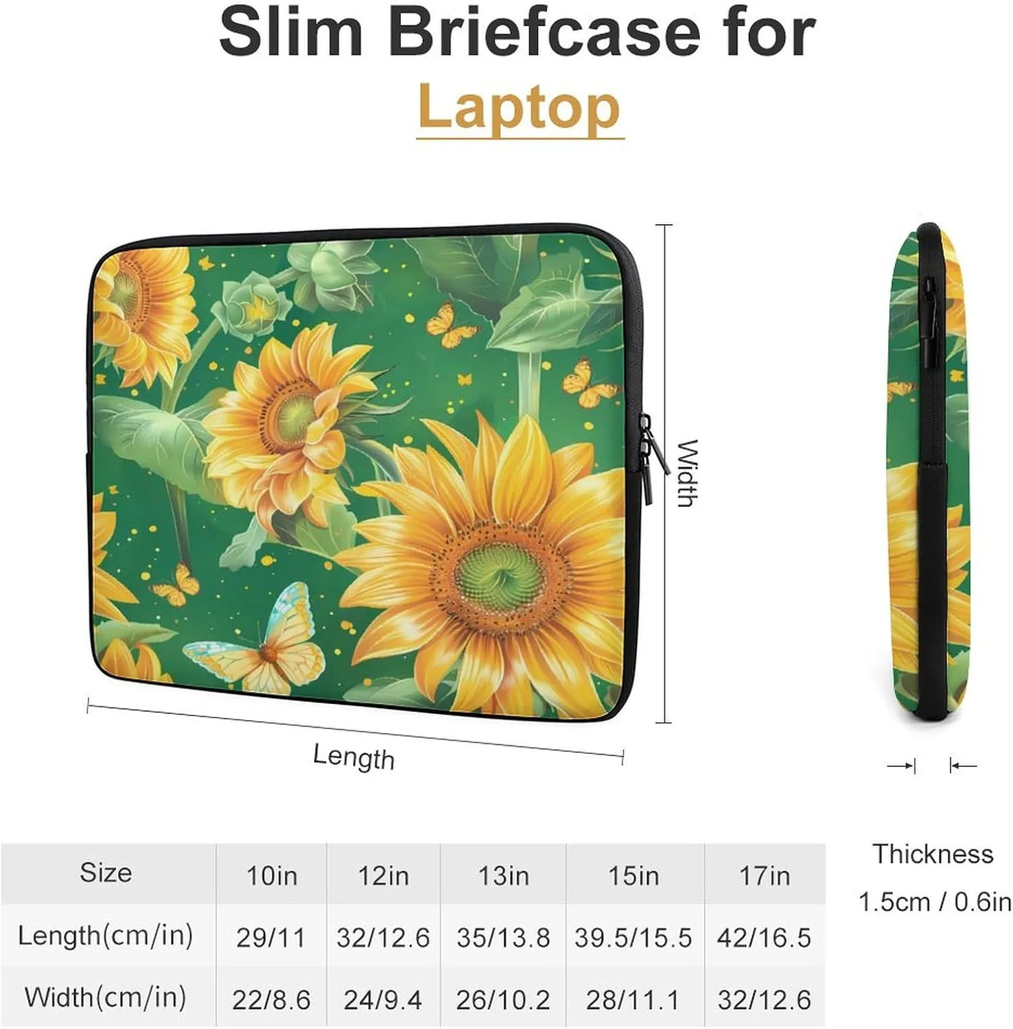 Sunflower Farmhouse Floral Laptop Sleeve Bag Notebook Computer Pocket Case Tablet Briefcase Laptop Carrying Case 15inch
