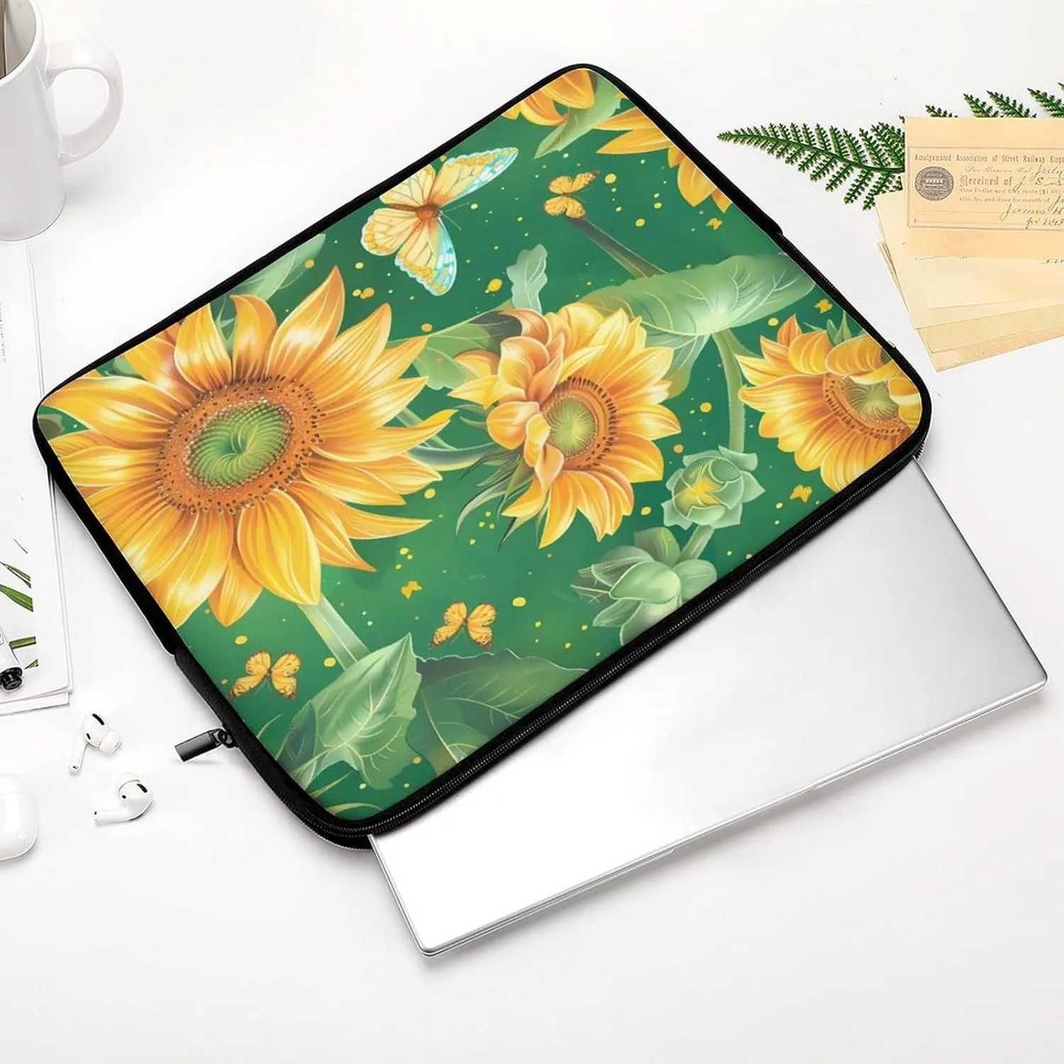 Sunflower Farmhouse Floral Laptop Sleeve Bag Notebook Computer Pocket Case Tablet Briefcase Laptop Carrying Case 15inch