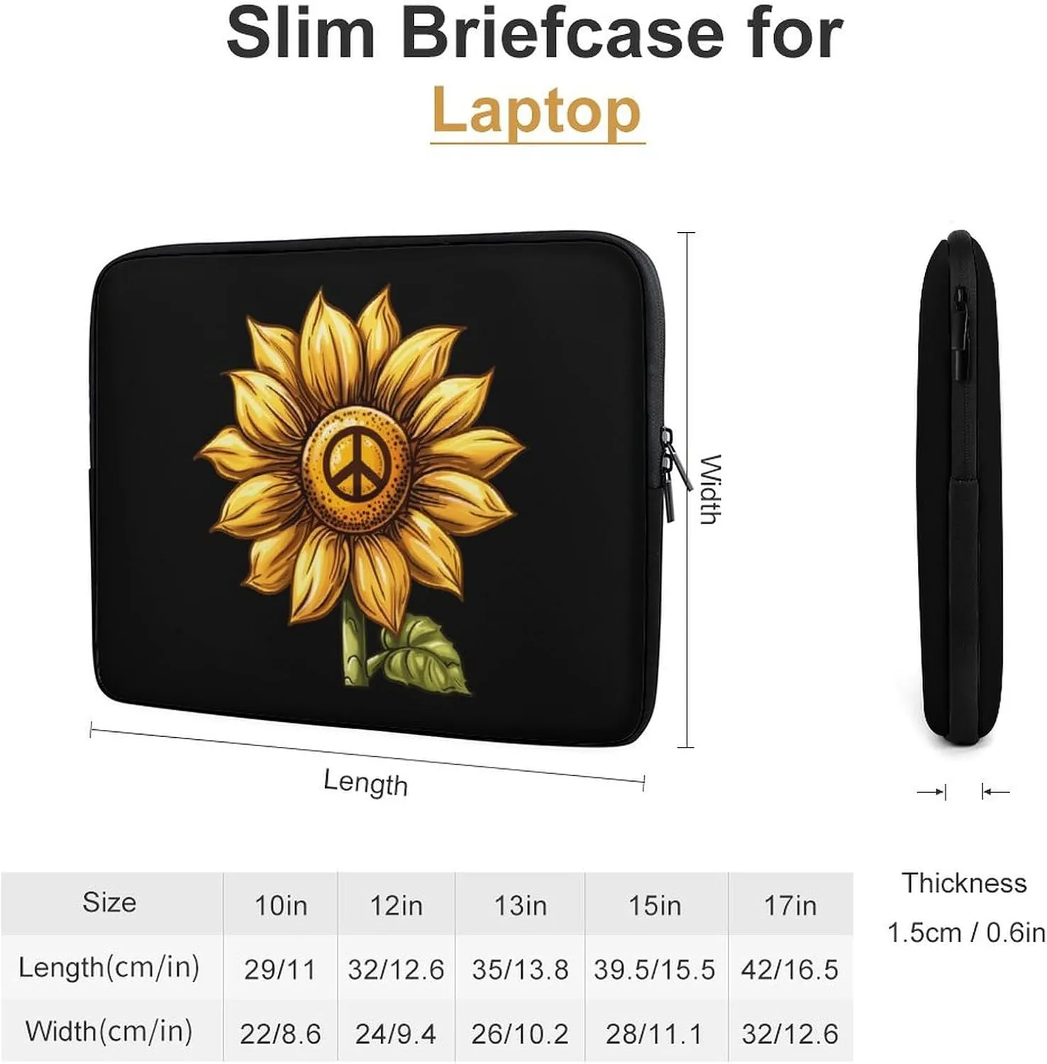 Sunflower Peace Sign Floral Laptop Sleeve Bag Notebook Computer Pocket Case Tablet Briefcase Laptop Carrying Case 15inch