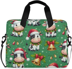 susiyo Christmas Cow Animals Jingle Bell Laptop Bag 15.6 Inch Laptop Bag with Shoulder Strap Briefcase for Work College Back to School