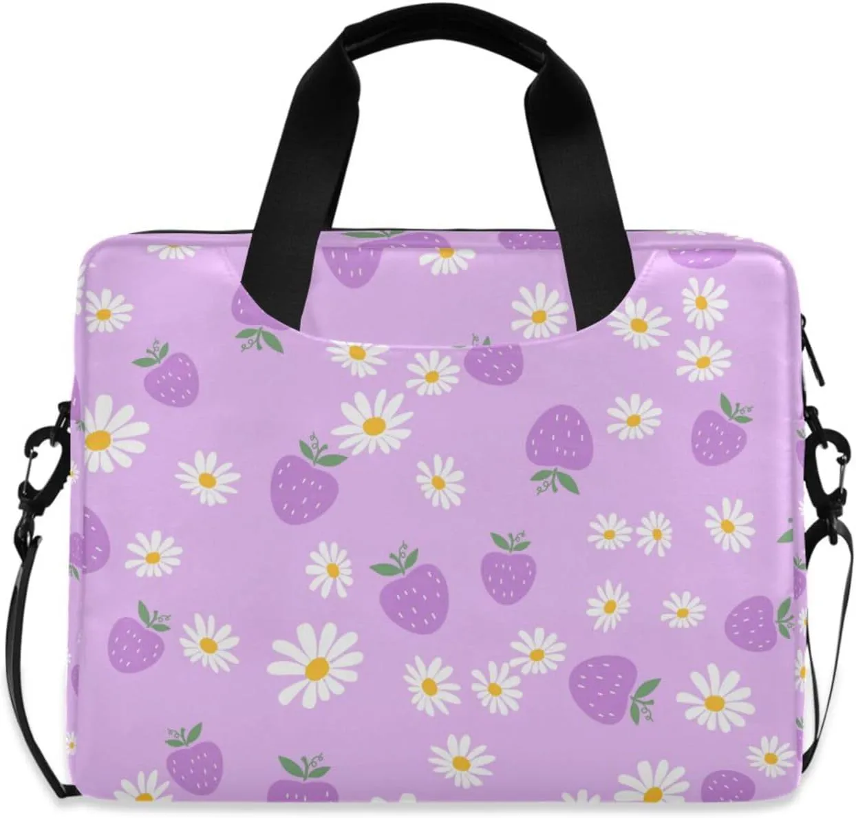 susiyo Daisy Flower Strawberries on Violet Laptop Bag 15.6 Inch Laptop Bag with Shoulder Strap Briefcase for Work College Back to School