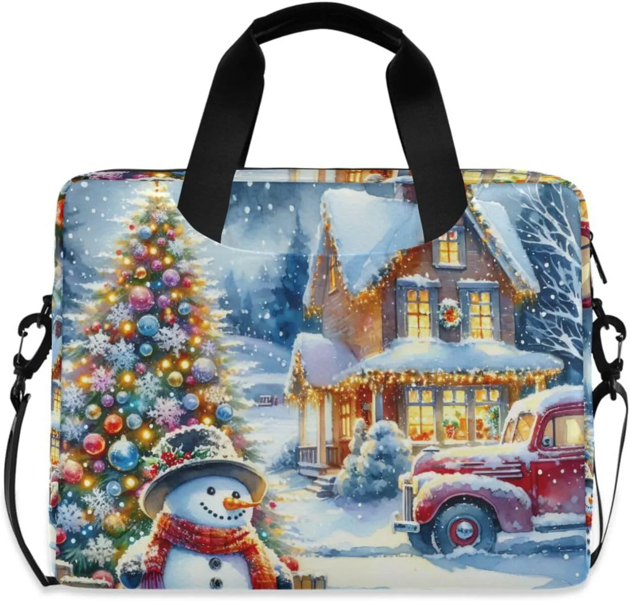 susiyo Snowman House Christmas Tree Truck Laptop Bag 15.6 Inch Laptop Bag with Shoulder Strap Briefcase for Work College Back to School