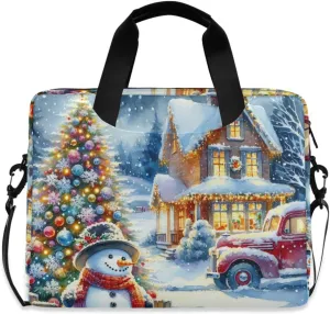 susiyo Snowman House Christmas Tree Truck Laptop Bag 15.6 Inch Laptop Bag with Shoulder Strap Briefcase for Work College Back to School