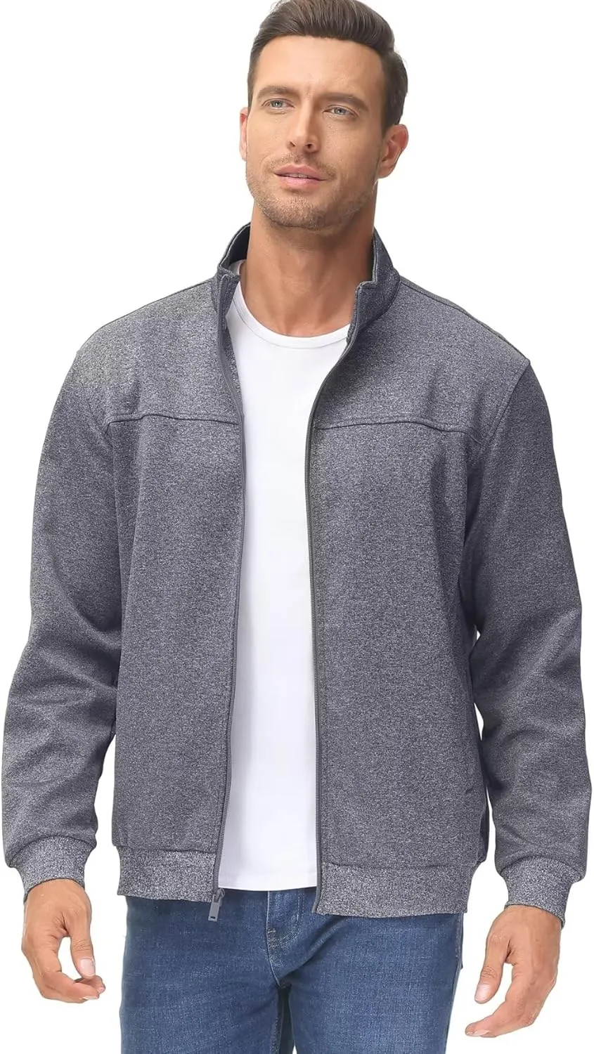 TACVASEN Men's Fleece Lined Track Athletic Jackets Lightweight Full Zip Collar Casual Coats for Running with Pockets