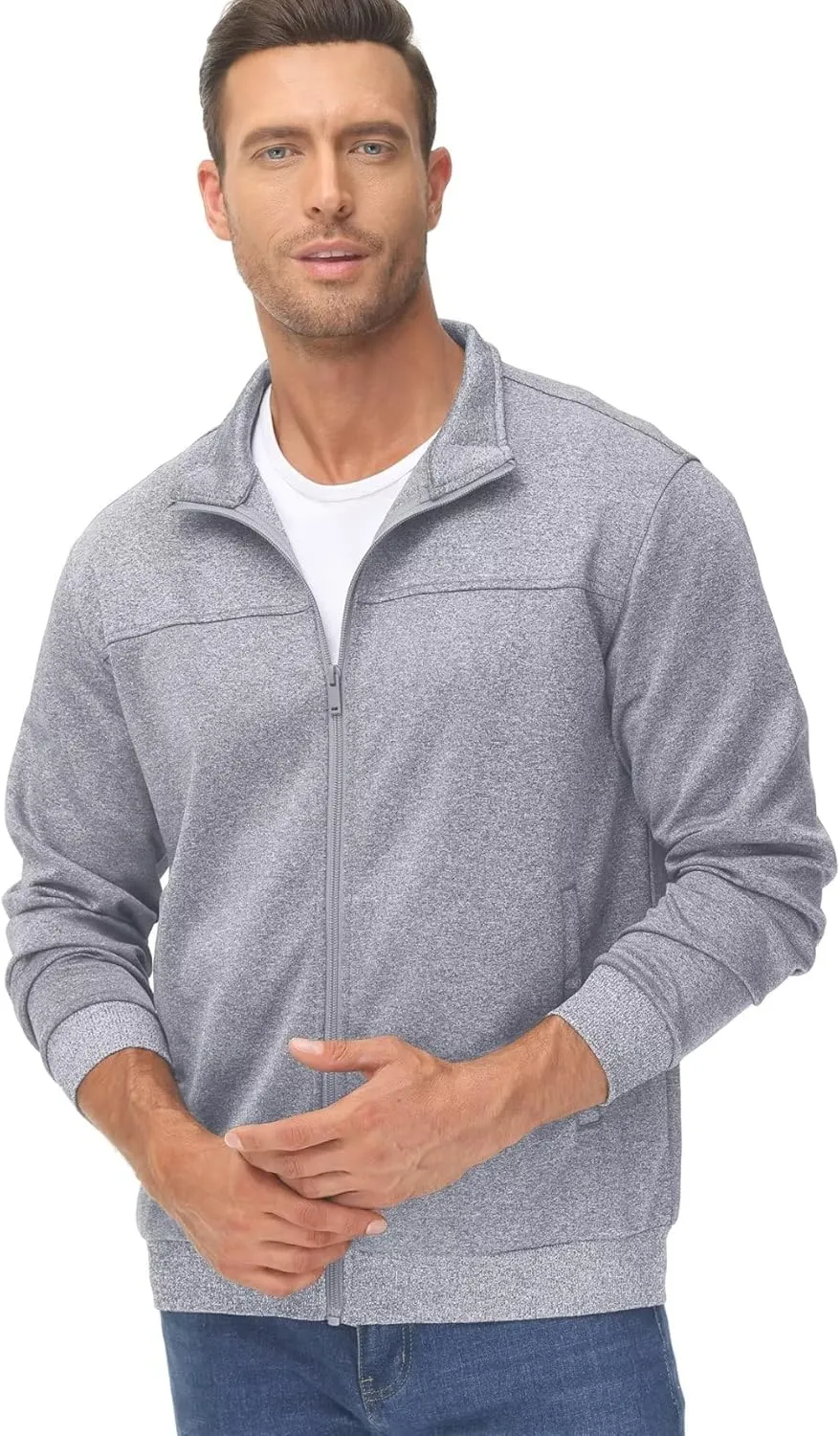 TACVASEN Men's Fleece Lined Track Athletic Jackets Lightweight Full Zip Collar Casual Coats for Running with Pockets