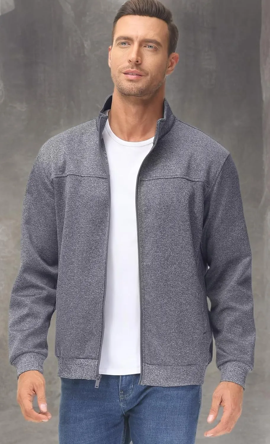 TACVASEN Men's Fleece Lined Track Athletic Jackets Lightweight Full Zip Collar Casual Coats for Running with Pockets