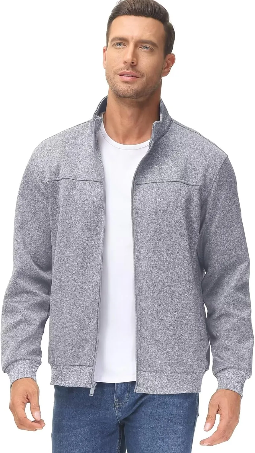 TACVASEN Men's Fleece Lined Track Athletic Jackets Lightweight Full Zip Collar Casual Coats for Running with Pockets