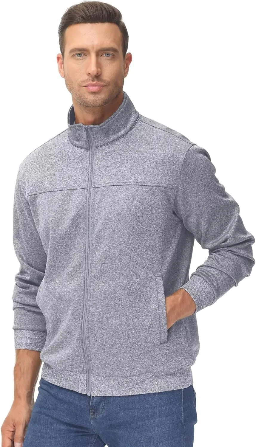 TACVASEN Men's Fleece Lined Track Athletic Jackets Lightweight Full Zip Collar Casual Coats for Running with Pockets
