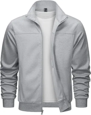 TACVASEN Men's Fleece Lined Track Athletic Jackets Lightweight Full Zip Collar Casual Coats for Running with Pockets