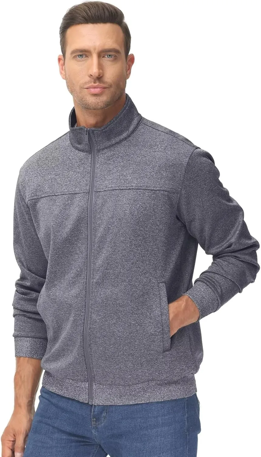 TACVASEN Men's Fleece Lined Track Athletic Jackets Lightweight Full Zip Collar Casual Coats for Running with Pockets