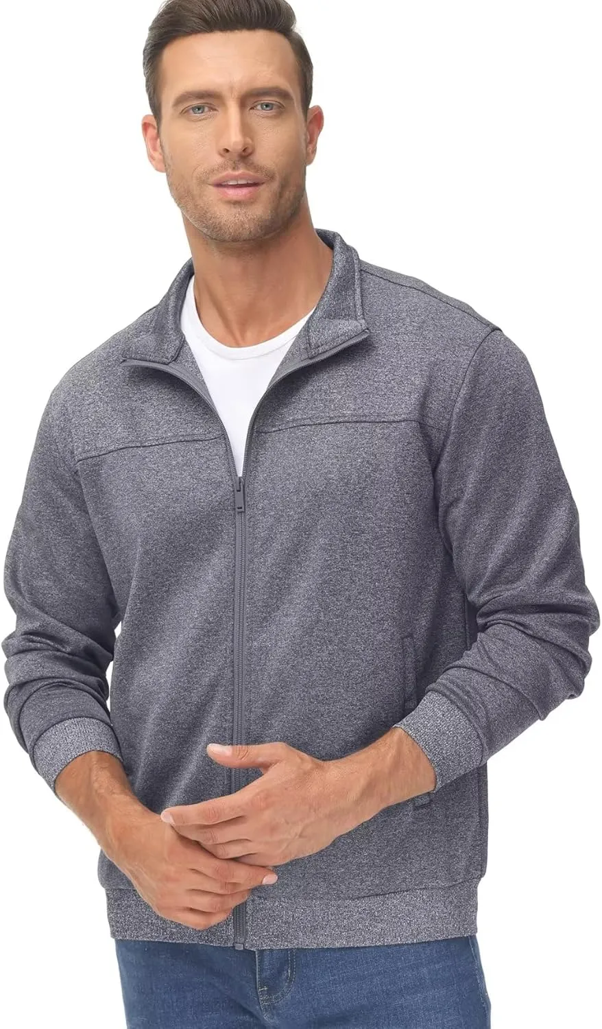 TACVASEN Men's Fleece Lined Track Athletic Jackets Lightweight Full Zip Collar Casual Coats for Running with Pockets