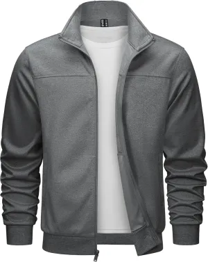 TACVASEN Men's Fleece Lined Track Athletic Jackets Lightweight Full Zip Collar Casual Coats for Running with Pockets