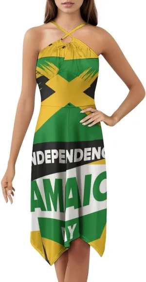 TAIZIYEAH Women's Summer Dominica Flag Sundress Beach Camisole Dress