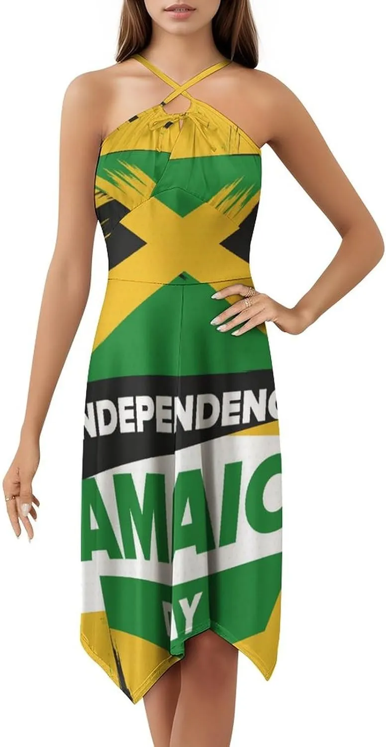 TAIZIYEAH Women's Summer Dominica Flag Sundress Beach Camisole Dress