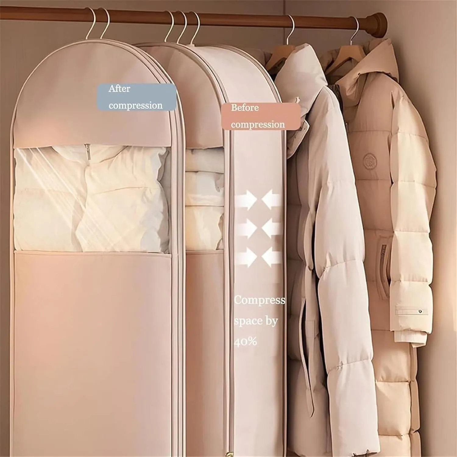 Tapinterior Hanging Garment Bag, Tapinterior Garment Bag, Space Saving Hanging Garment Bags with Self Compression Zipper, Dust Cover Clothes, for Suits, Dresses, Coats (Small-Pink)