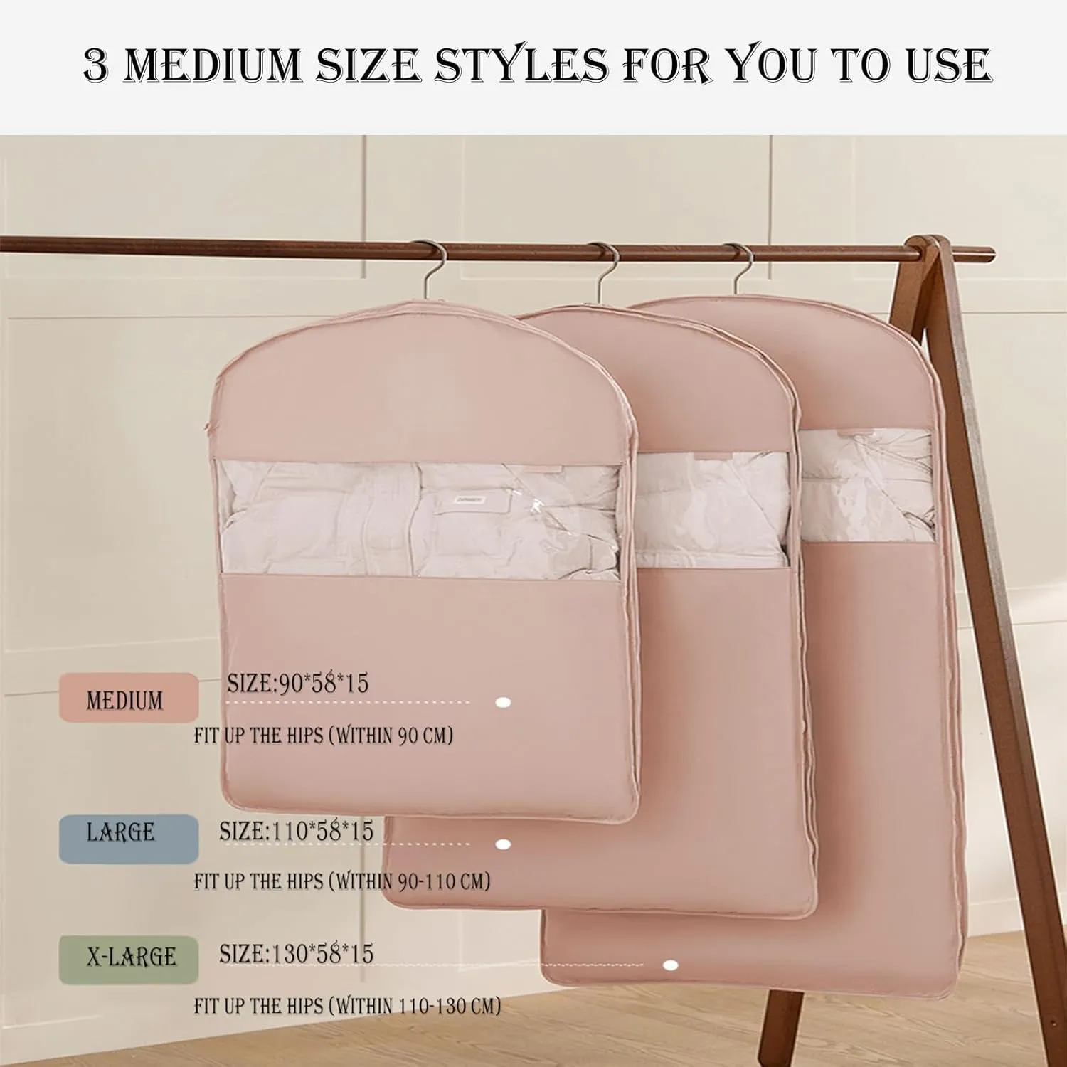 Taprinferior Hanging Garment Bag, Space Saving Hanging Garment Bag with Self Compression Zipper, Taprinferior Compression Bag for Suits, Dresses, Coats (Beige,3Pcs S)