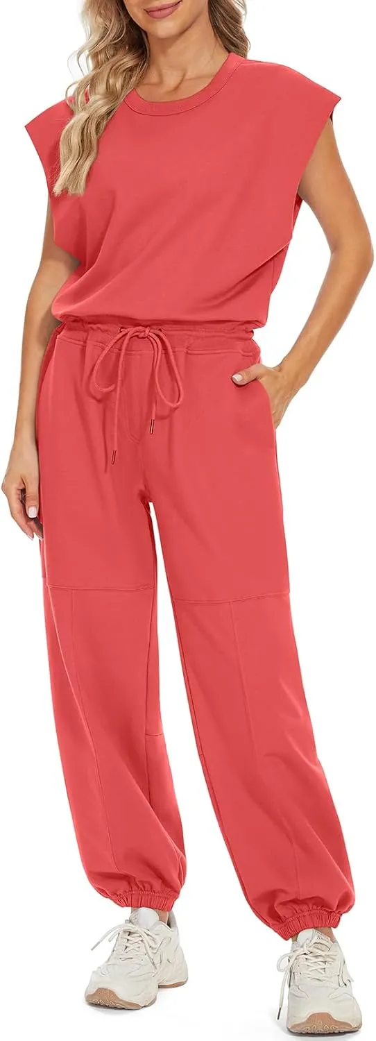 TARSE Overalls for Women Sleeveless Open Back 2023 Casual Lounge Jumpsuit Comfy Romper with Pockets