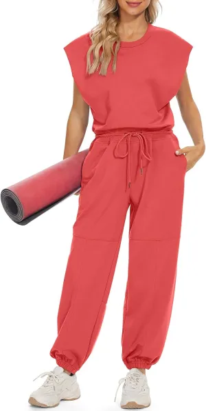 TARSE Overalls for Women Sleeveless Open Back 2023 Casual Lounge Jumpsuit Comfy Romper with Pockets