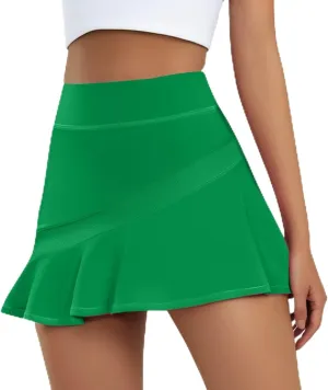 Tennis Skirt with Shorts Summer Casual Flowy Pleated Ruffle Skirts Tennis Short Dress Dance Golf Running Athletic Skort