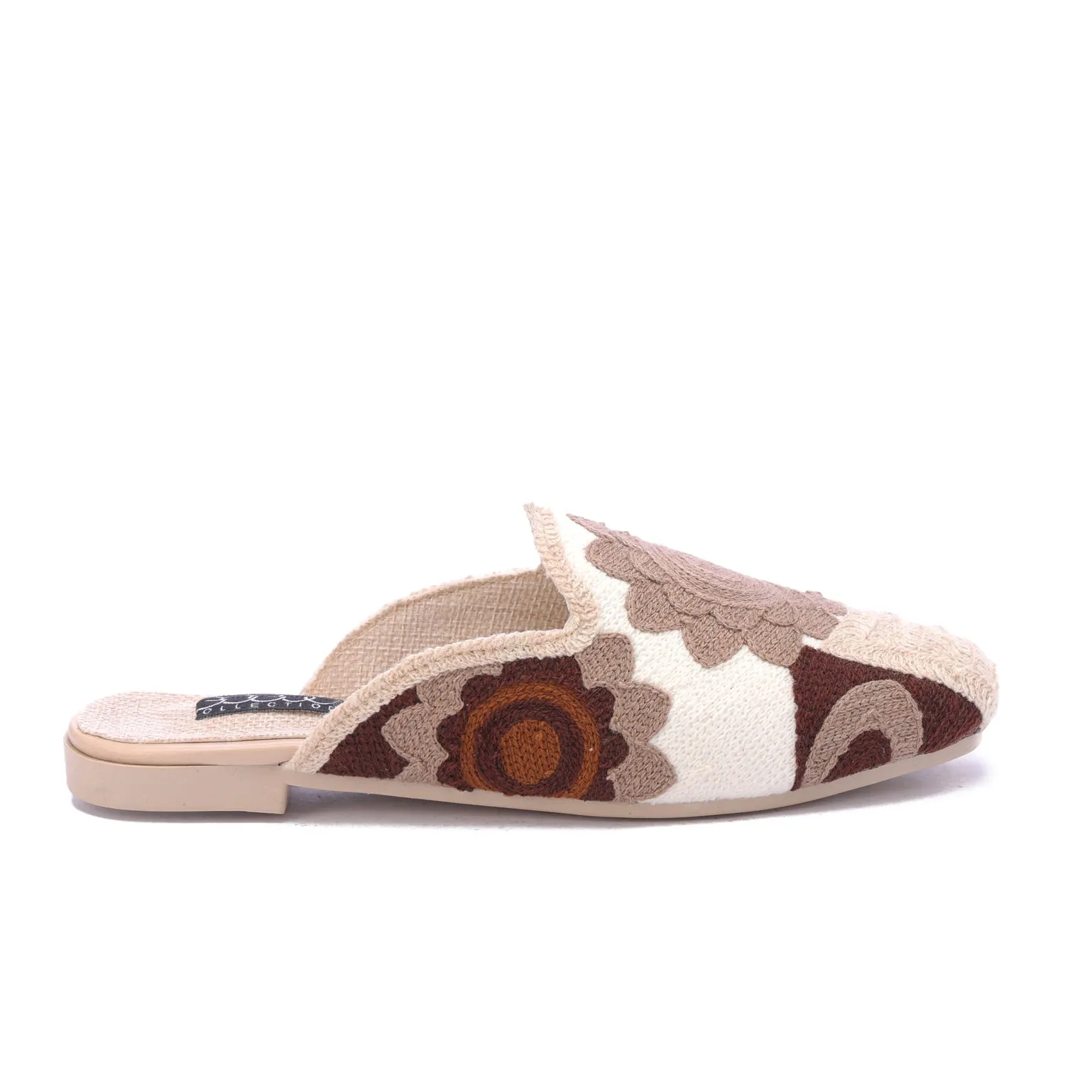 Textured Embroidered Mule-Cafe
