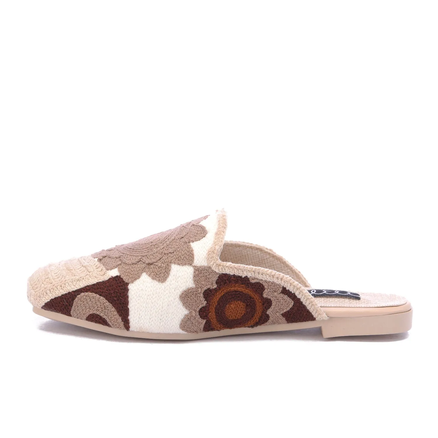 Textured Embroidered Mule-Cafe