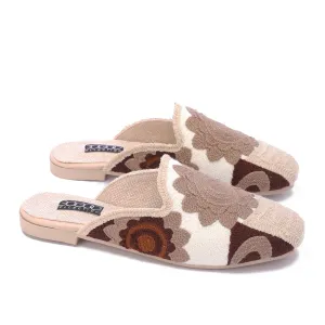 Textured Embroidered Mule-Cafe