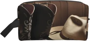 Toiletry Bag for Women Men Dopp Kit Travel Makeup Bag Make Up Organizers Cosmetic Bag Black Hat Western Boots Hanging Toiletry Bag Shaving Bag with Large Capacity for Travel