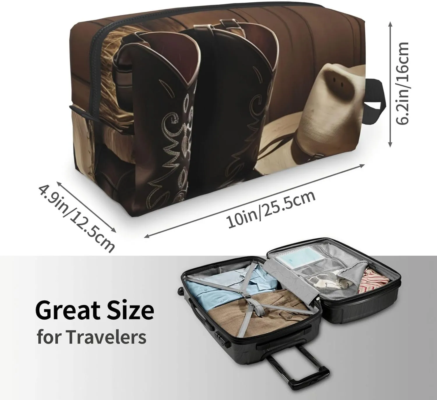 Toiletry Bag for Women Men Dopp Kit Travel Makeup Bag Make Up Organizers Cosmetic Bag Black Hat Western Boots Hanging Toiletry Bag Shaving Bag with Large Capacity for Travel