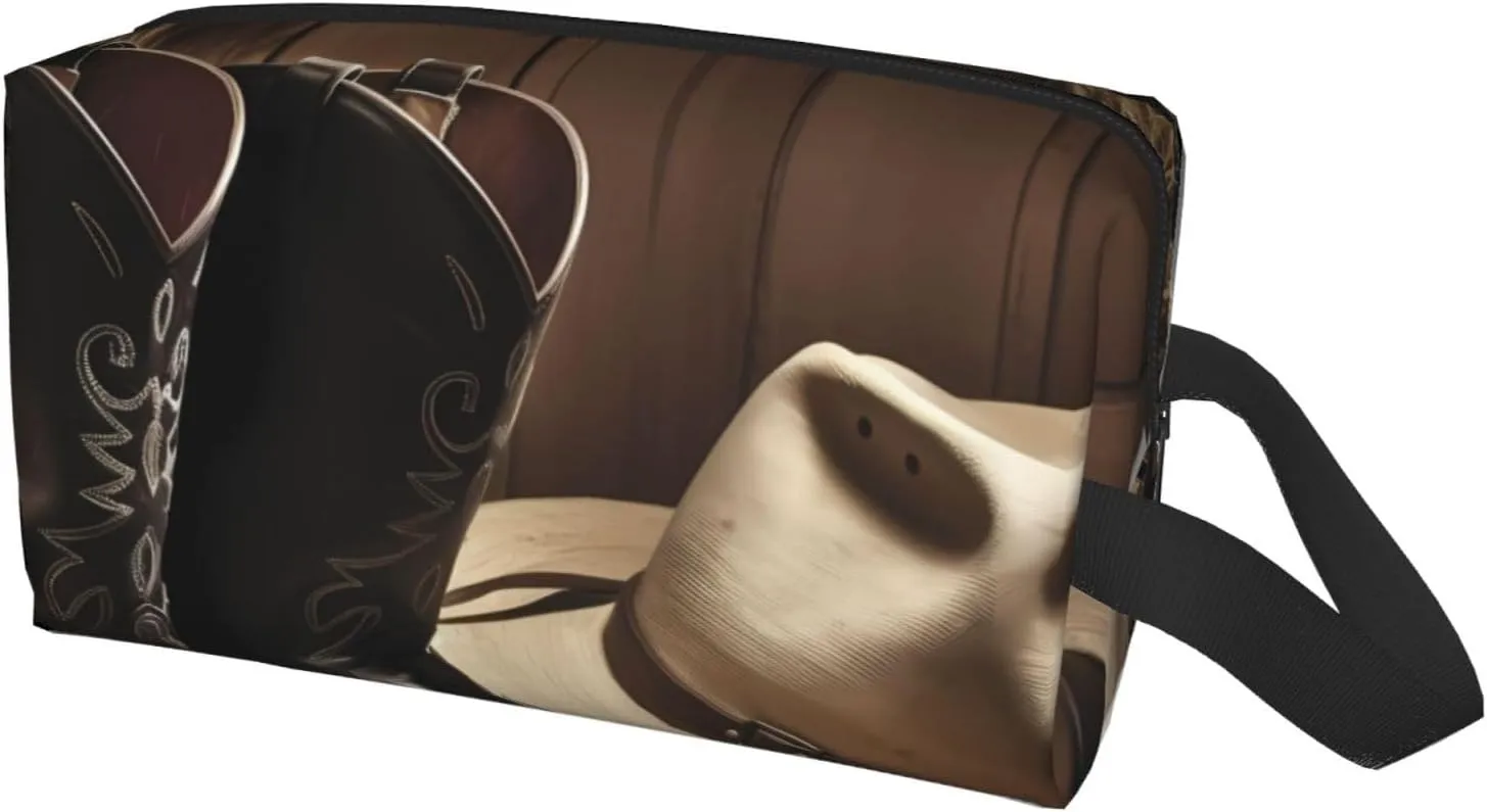 Toiletry Bag for Women Men Dopp Kit Travel Makeup Bag Make Up Organizers Cosmetic Bag Black Hat Western Boots Hanging Toiletry Bag Shaving Bag with Large Capacity for Travel