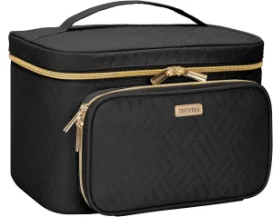 Travel Cosmetic Organizer Bag - Large Makeup Case with Jewelry Storage, Waterproof Toiletry Box for Cosmetics, Brushes, and Tools, Black