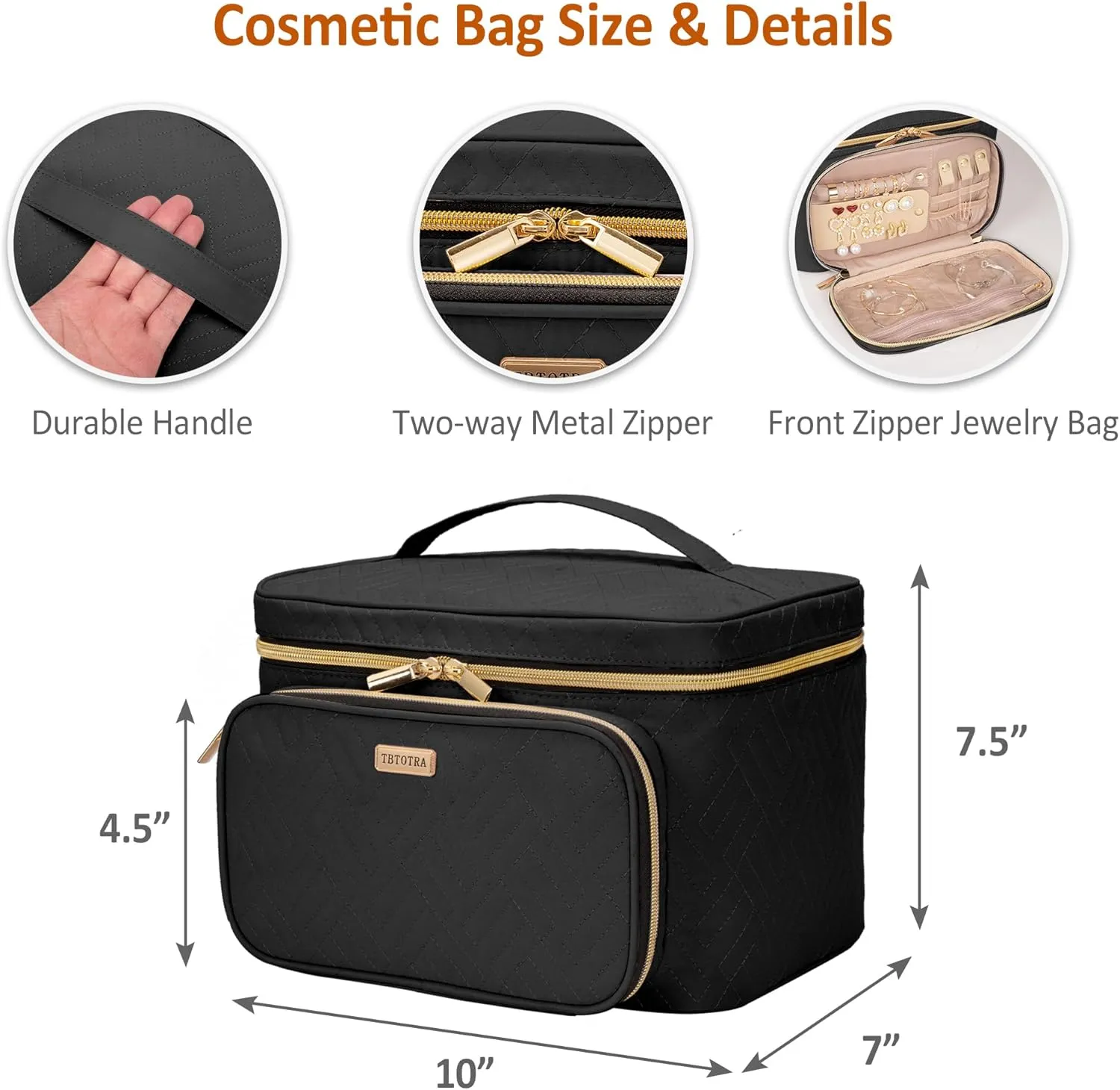 Travel Cosmetic Organizer Bag - Large Makeup Case with Jewelry Storage, Waterproof Toiletry Box for Cosmetics, Brushes, and Tools, Black