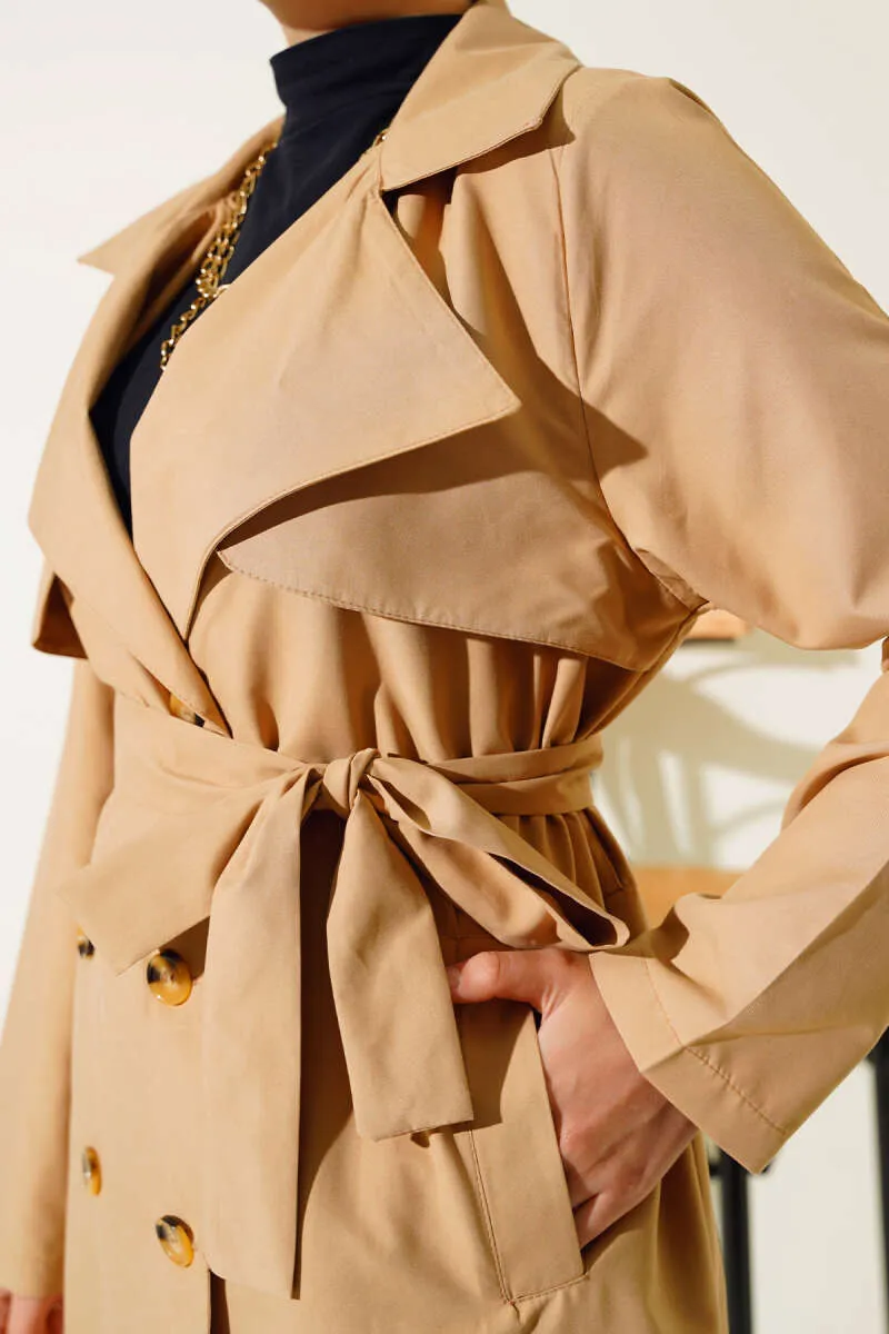 Trench Coat Latte with Piece Detail