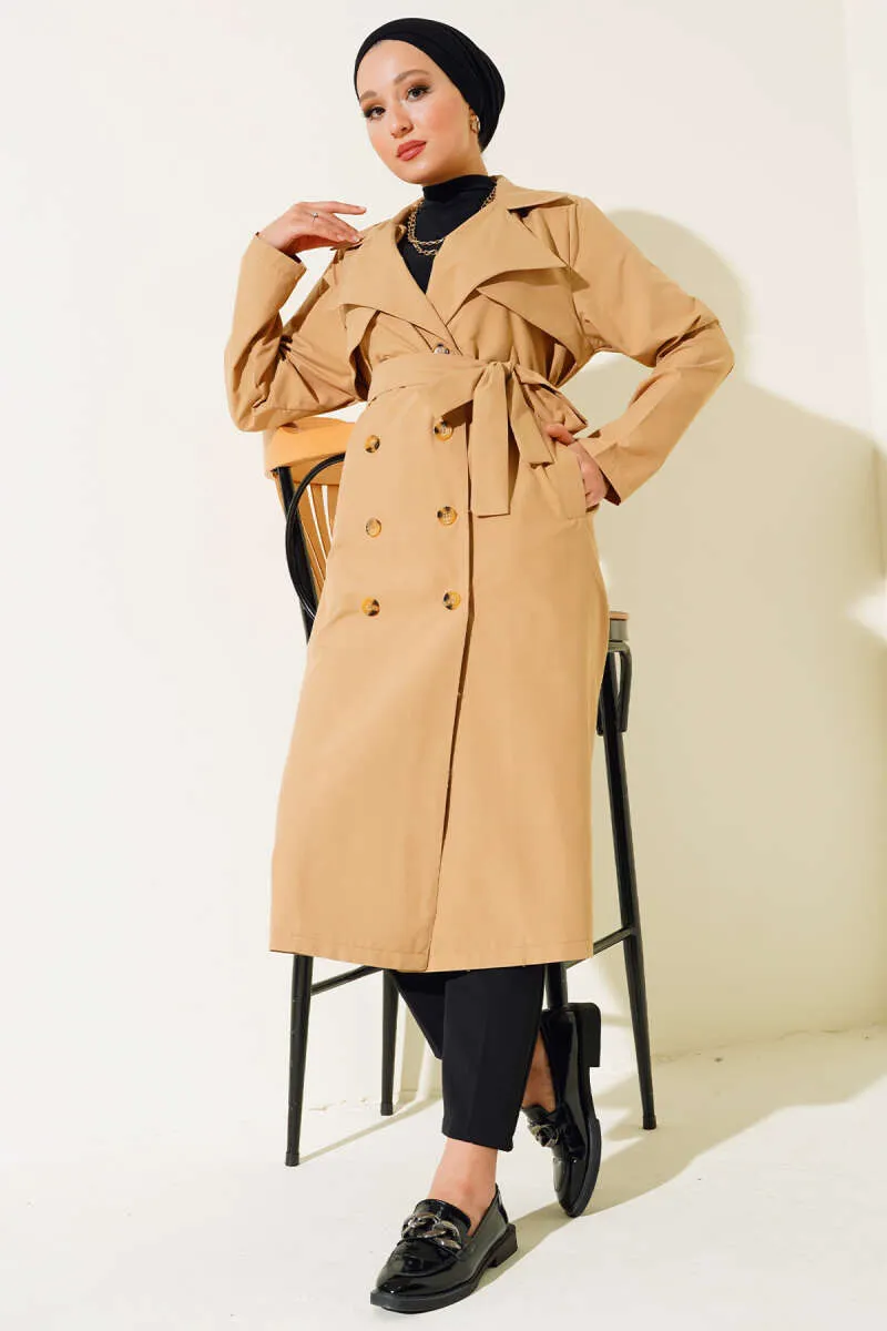 Trench Coat Latte with Piece Detail