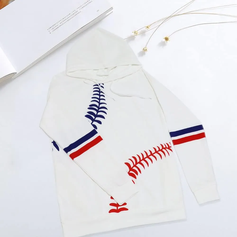 TSMNZMU Womens Baseball Hoodie Softball Sweatshirts Drawstring Long Sleeve Hoodies Oversized Pullover Shirts with Pockets
