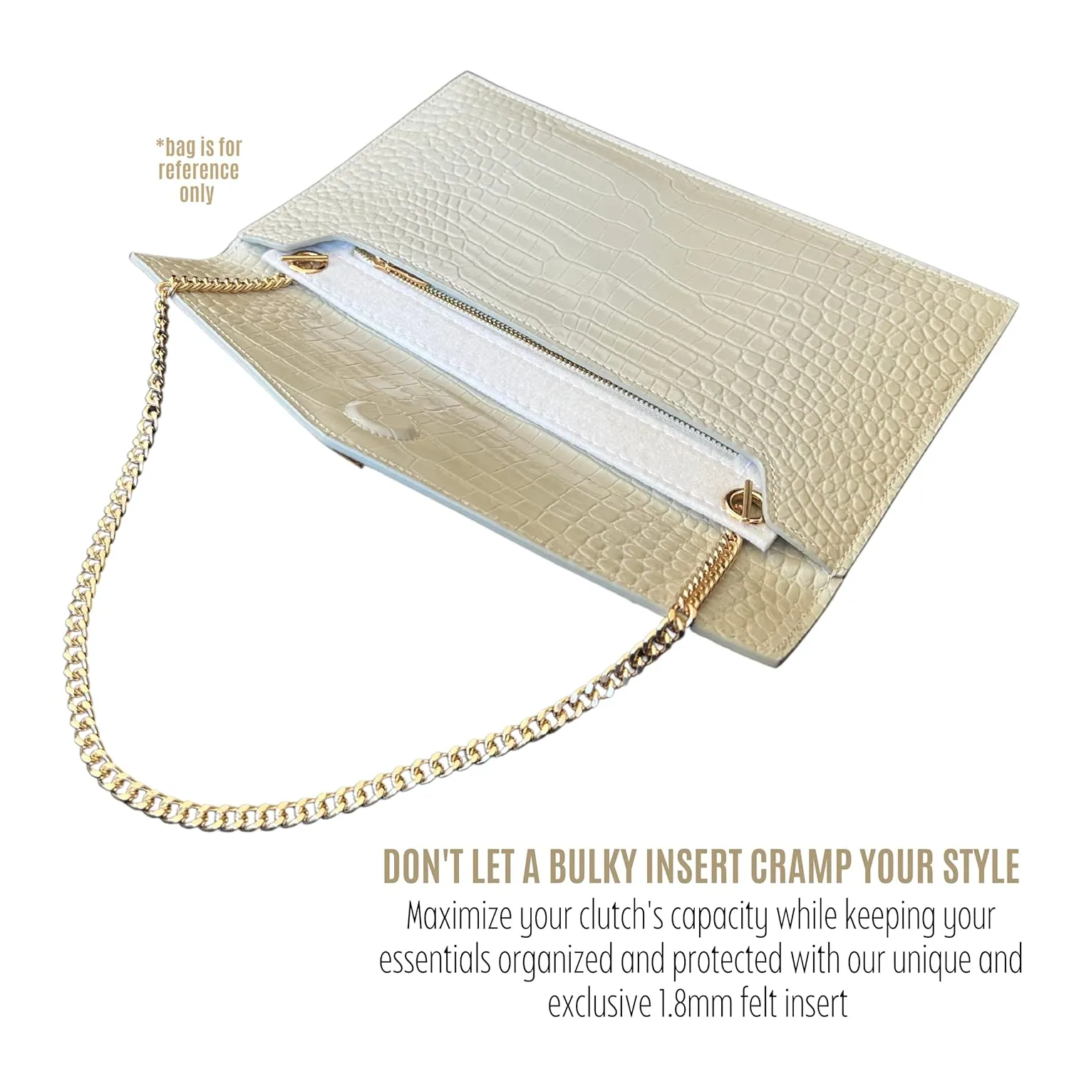 Uptown Clutch Conversion Kit with Gold Chain Wristlet Insert Wallet on Chain WOC Uptown Pouch Insert (Black)